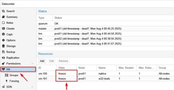 Procedura di spegnimento di un cluster Proxmox con Ceph 7 cluster proxmox 7