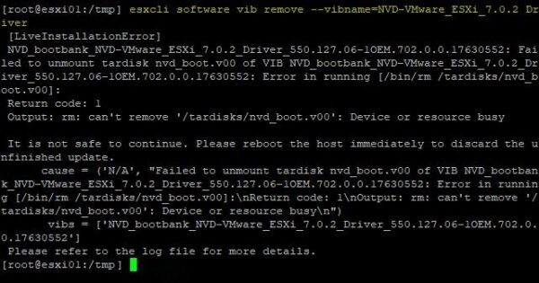"Device or resource busy" error when uninstalling the NVIDIA VIB on VMware ESXi 2 device or resource busy 2