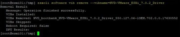 "Device or resource busy" error when uninstalling the NVIDIA VIB on VMware ESXi 5 device or resource busy 5