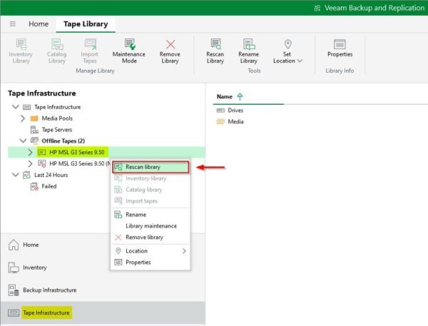 Veeam Tape Library errore "VBR isn't current owner" 1 VBR isn't current owner 1